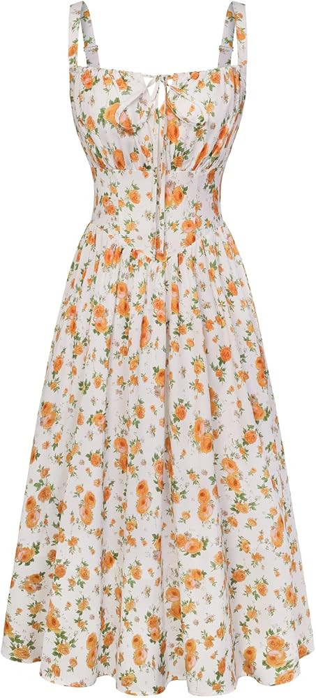 SCARLET DARKNESS Women's Floral Midi Dress Corset Sundresses 2026 Summer Spring Vacation Milkmaid... | Amazon (US)