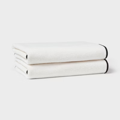 2pc Luxe Border Stitch Bath Towel Black/White - Threshold™ | Target
