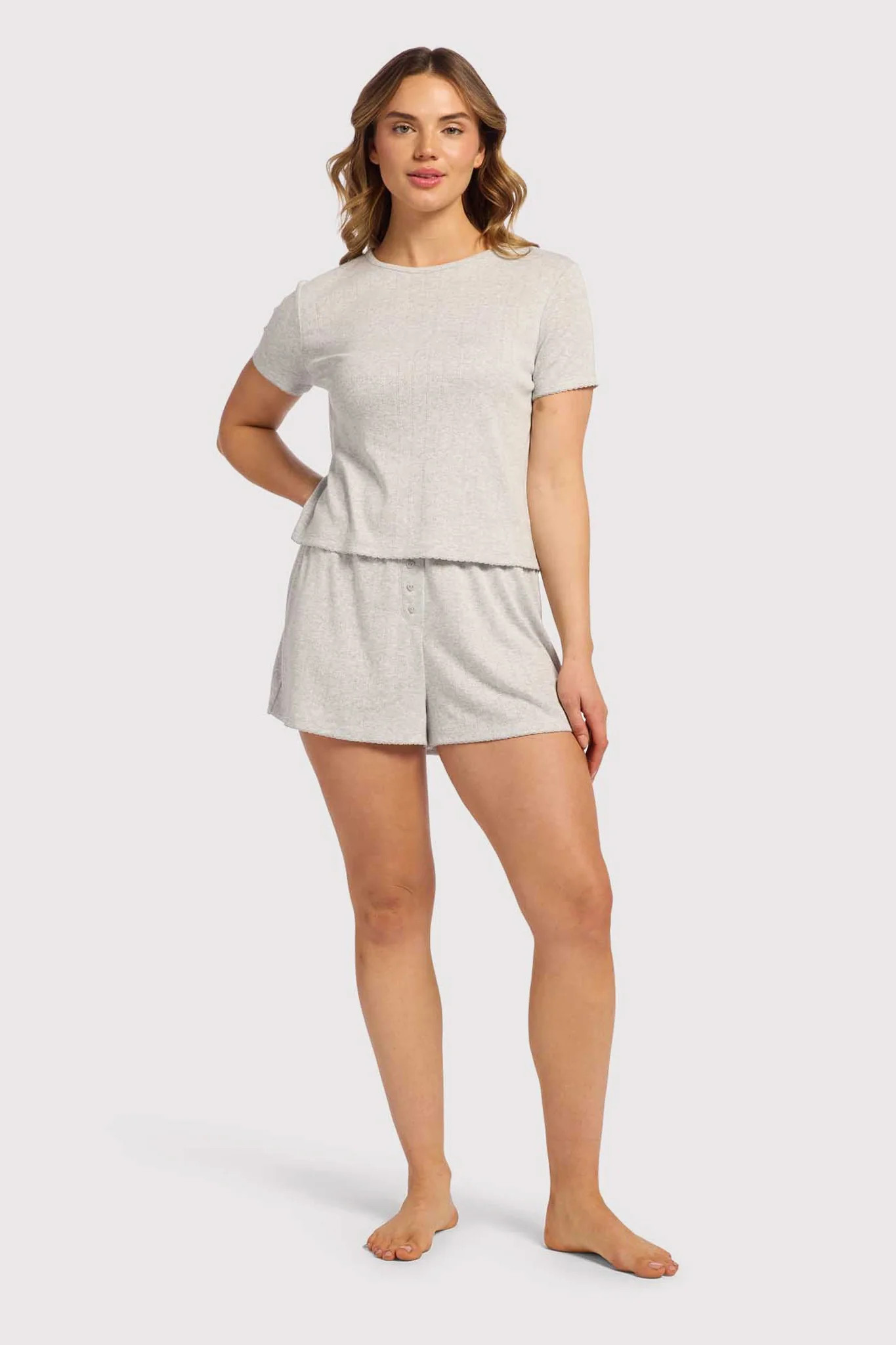 Heart Pointelle Pajama Cheeky Short | Heather Grey | nuuds