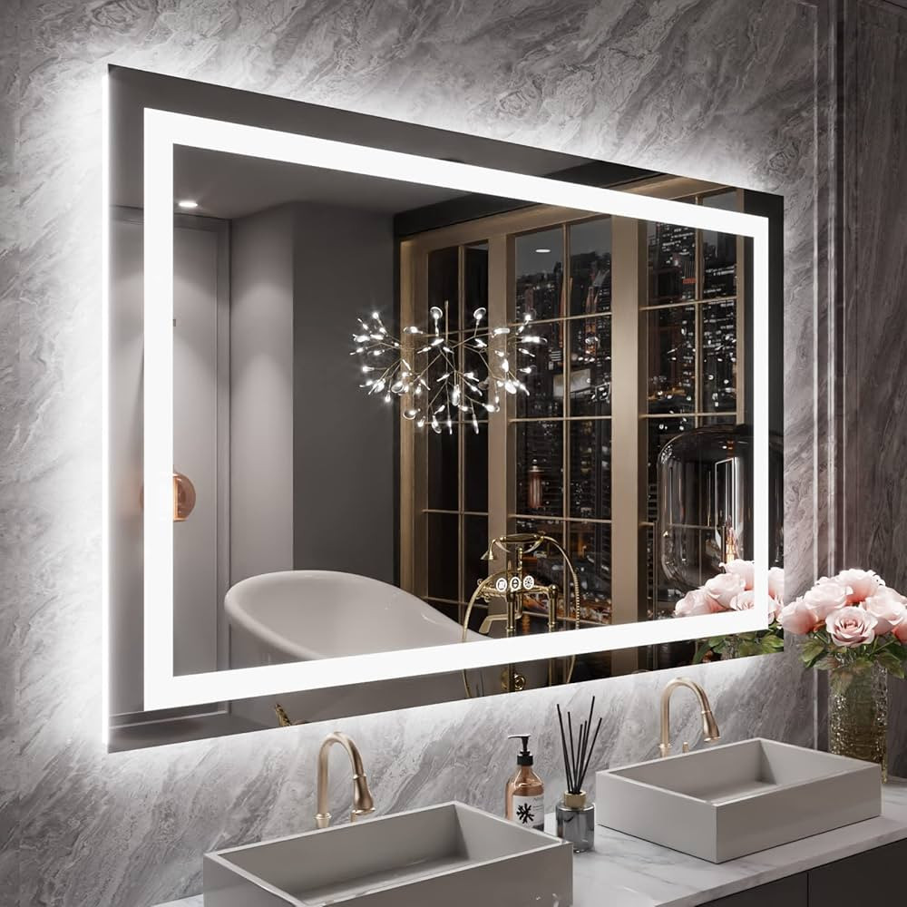 LOAAO 55X36 LED Bathroom Mirror with Lights, Anti-Fog, Dimmable, Backlit + Front Lit, Lighted Bat... | Amazon (US)