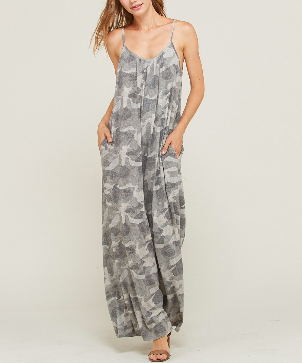 Frumos Women's Jumpsuits Heather - Heather Gray Camo Jumpsuit - Women | Zulily