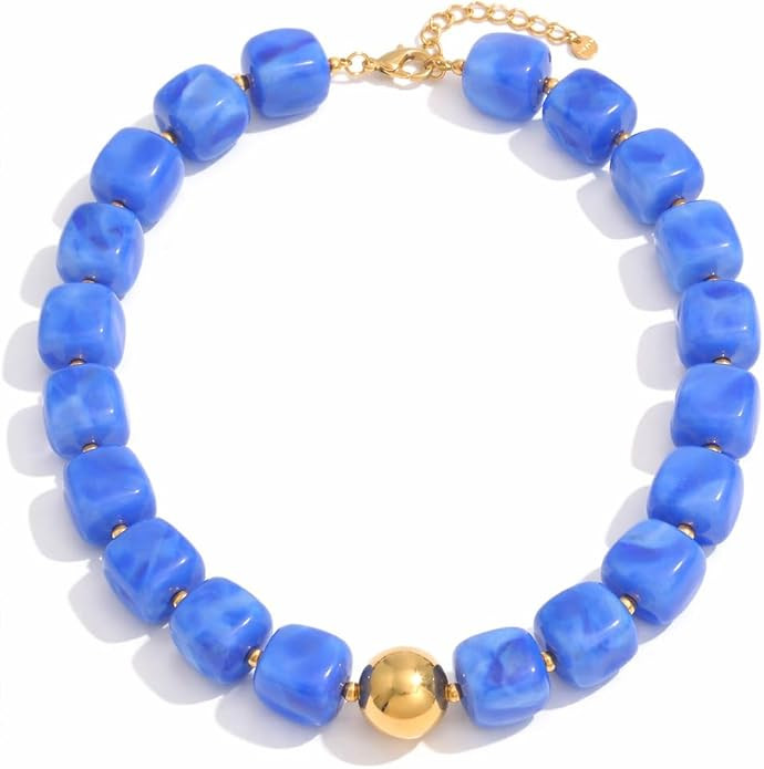 Mchic Colorful Beaded Choker Necklace for Women: Boho Large Square Acrylic Beaded Necklace Stainl... | Amazon (US)