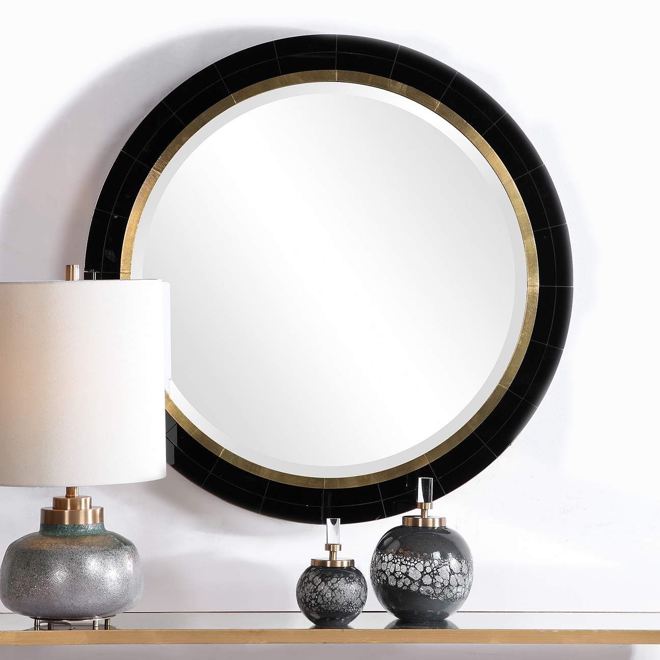 Uttermost Nayla Black w/ Antique Brass 36" Round Wall Mirror | Lamps Plus