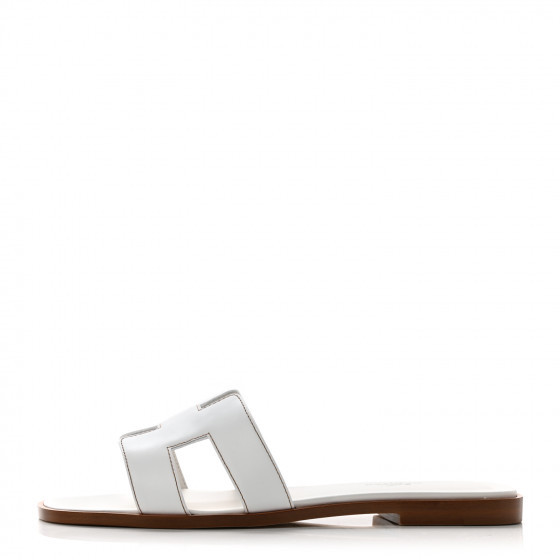 HERMES Box Calfskin Oran Sandals 37 White | Fashionphile