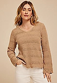 Chenille Pointelle V Neck Sweater | Maurices