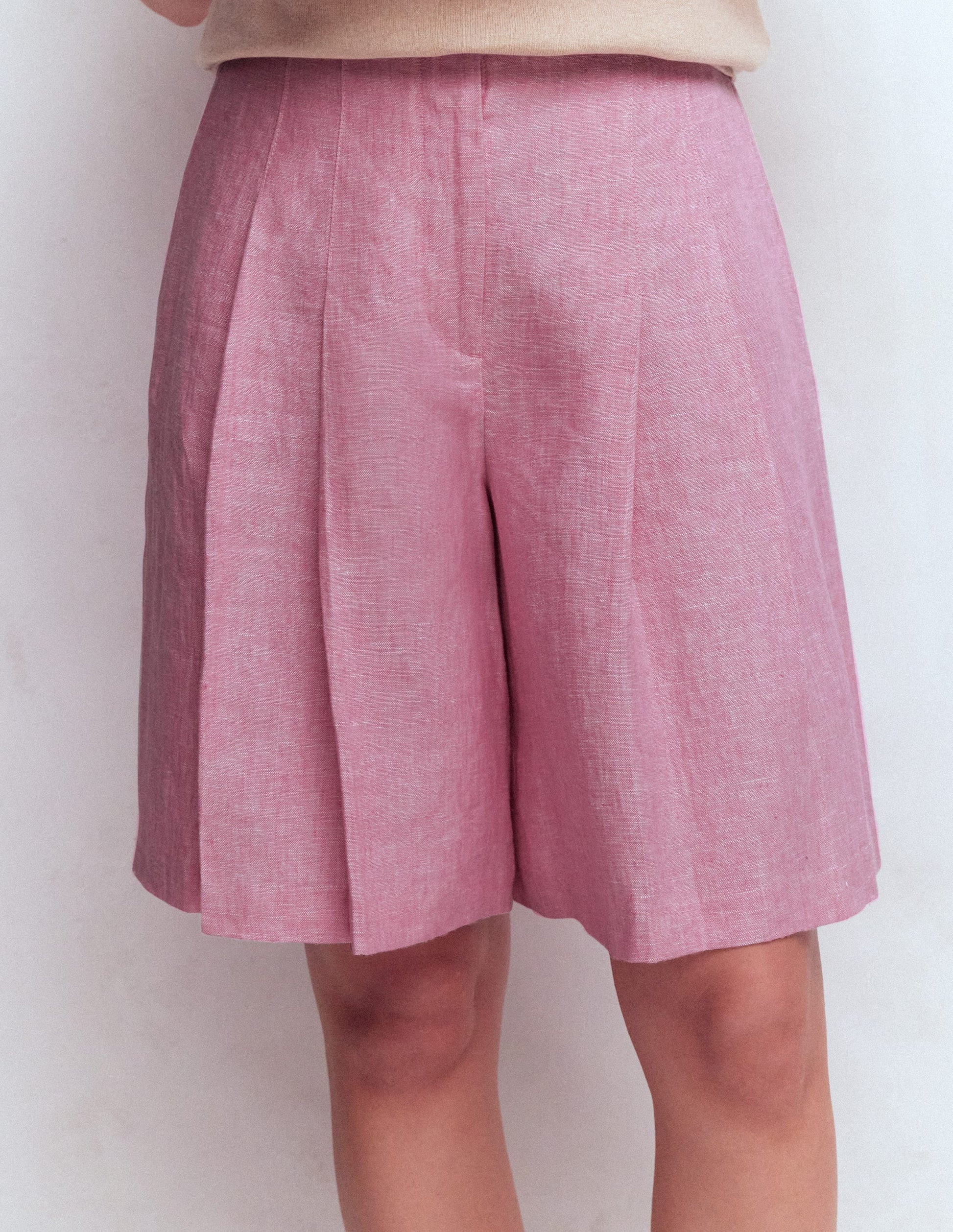 Highbury Pleated Linen Shorts-Meadowsweet Pink Chambray | Boden (US)