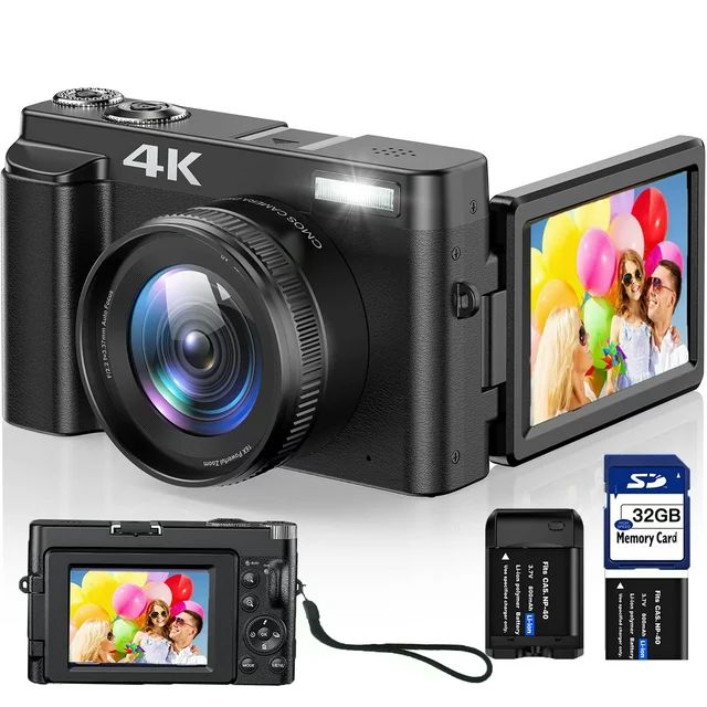 Vlogging Camera 4K Digital Camera for Youtube Autofocus with 32GB SD Card, 180° Flip Screen 16X ... | Walmart (US)