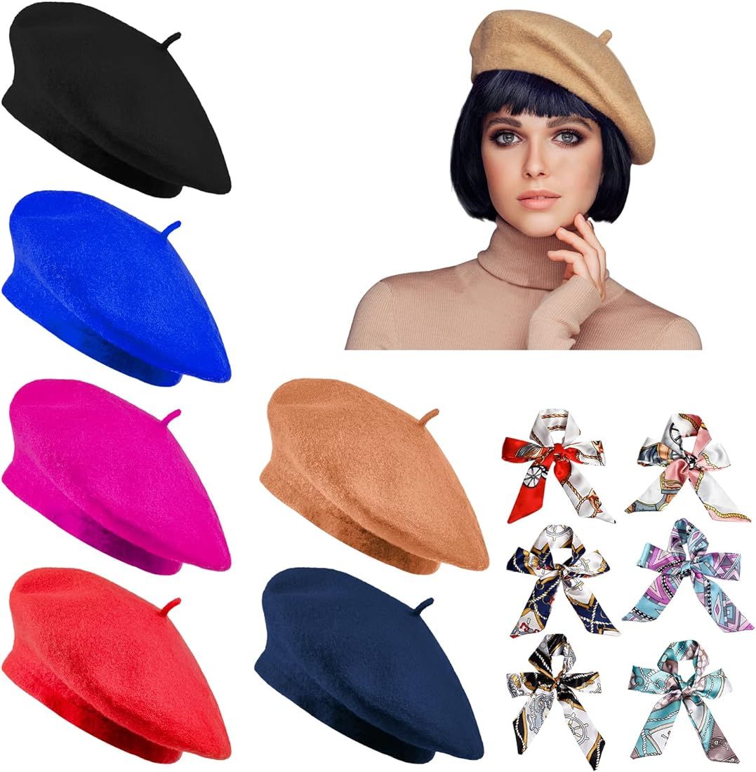 Jolbndcv 6PCS Beret Hat Wool French Beanie Hat Outdoor Hat Winter Hat Fashion Lady Hat | Amazon (US)