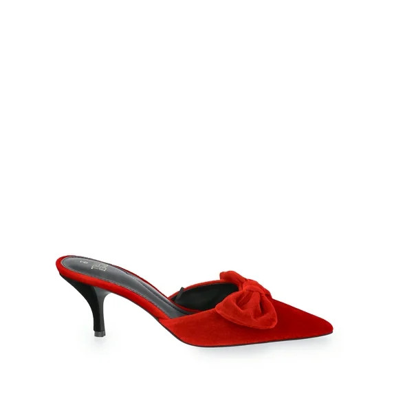 Time and Tru Women's Velvet Bow Kitten Heel Mules | Walmart (US)