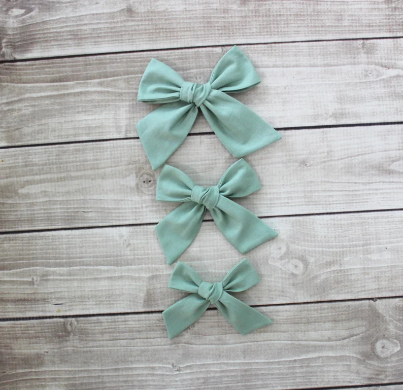 Sage Green Hair Bow, Sage Baby Bow, Green Hair Clip, Sage Cotton Bow, Newborn Headband, Baby Girl... | Etsy (US)