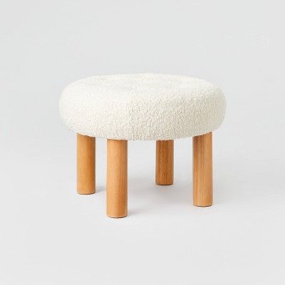 Kessler Round Tufted Ottoman with Wood Legs Cream Sherpa - Threshold™ designed with Studio McGe... | Target