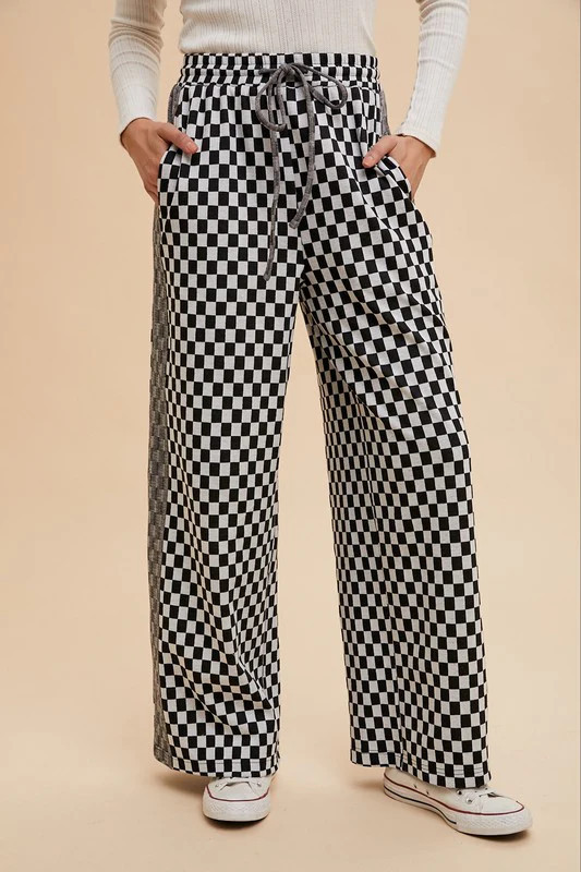 Annie Wear Drawstring Checkered Wide Leg Pants Black / S | Casual Chic Boutique