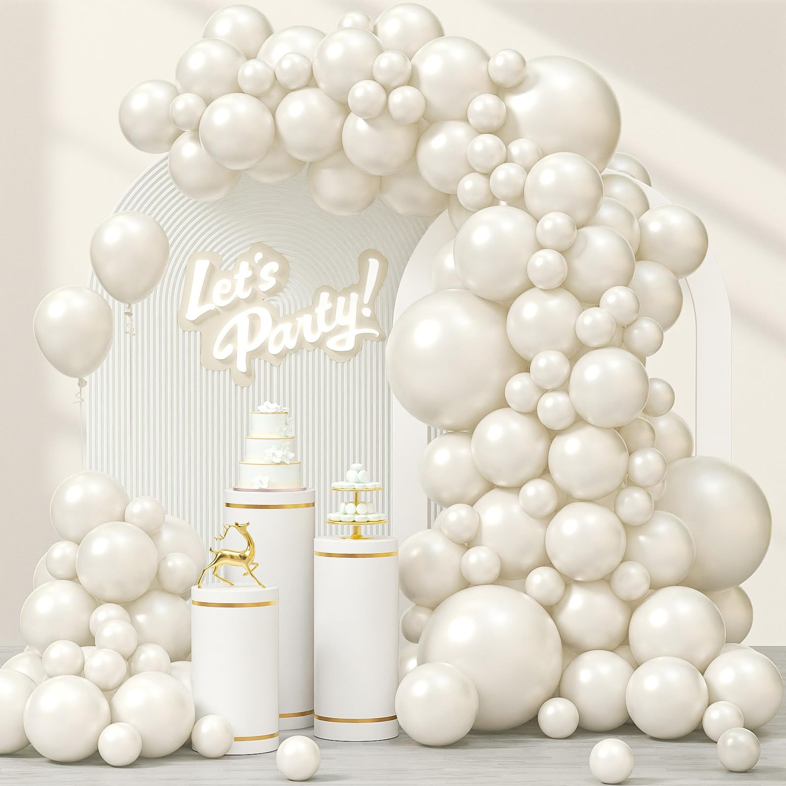 120pcs Pearl White Balloon Arch Kit, 18 12 10 5 inch Pearl White Balloons Different Sizes for Bri... | Amazon (US)