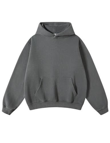 FAIABLE Mens Womens Oversized Hoodie Acid Wash Hoodie Hoodie Vintage Heavyweight Hoodie Distress Hoodies Fleece Cotton Washed Hoodie for Men Women Unisex Streetwear Grey | Amazon (US)