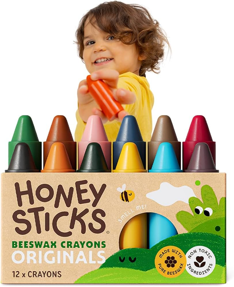 Honeysticks 100% Pure Beeswax Crayons (12 Pack) - Non Toxic Crayons for Toddlers 1-3, Safe for Ba... | Amazon (US)