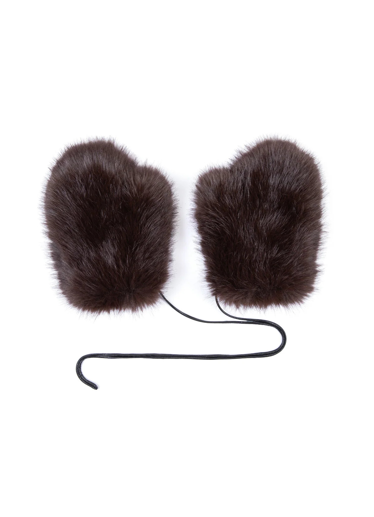 Brown Faux Fur Mittens | DE SAVARY LONDON