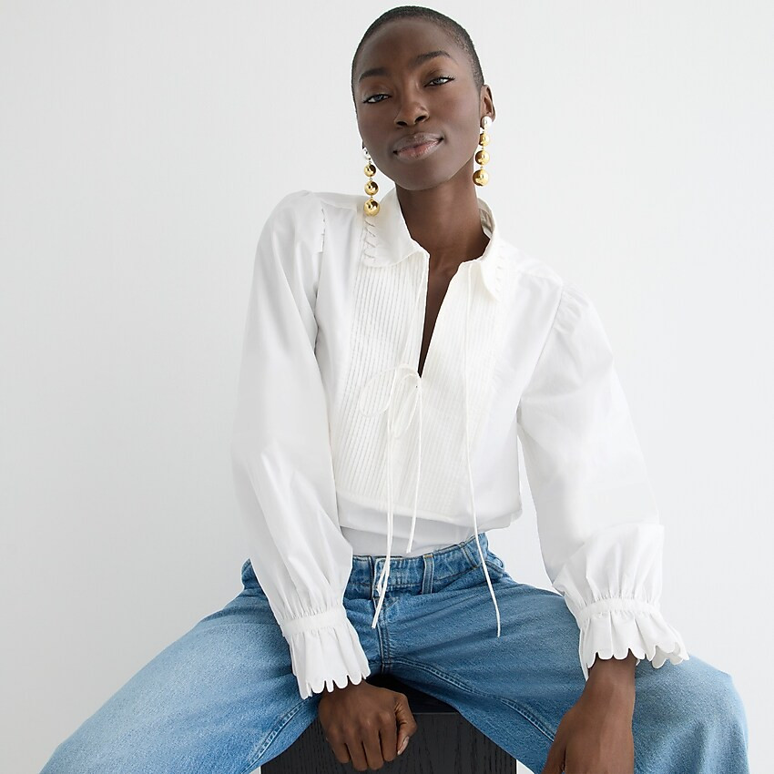 Scalloped cotton poplin popover top | J. Crew US