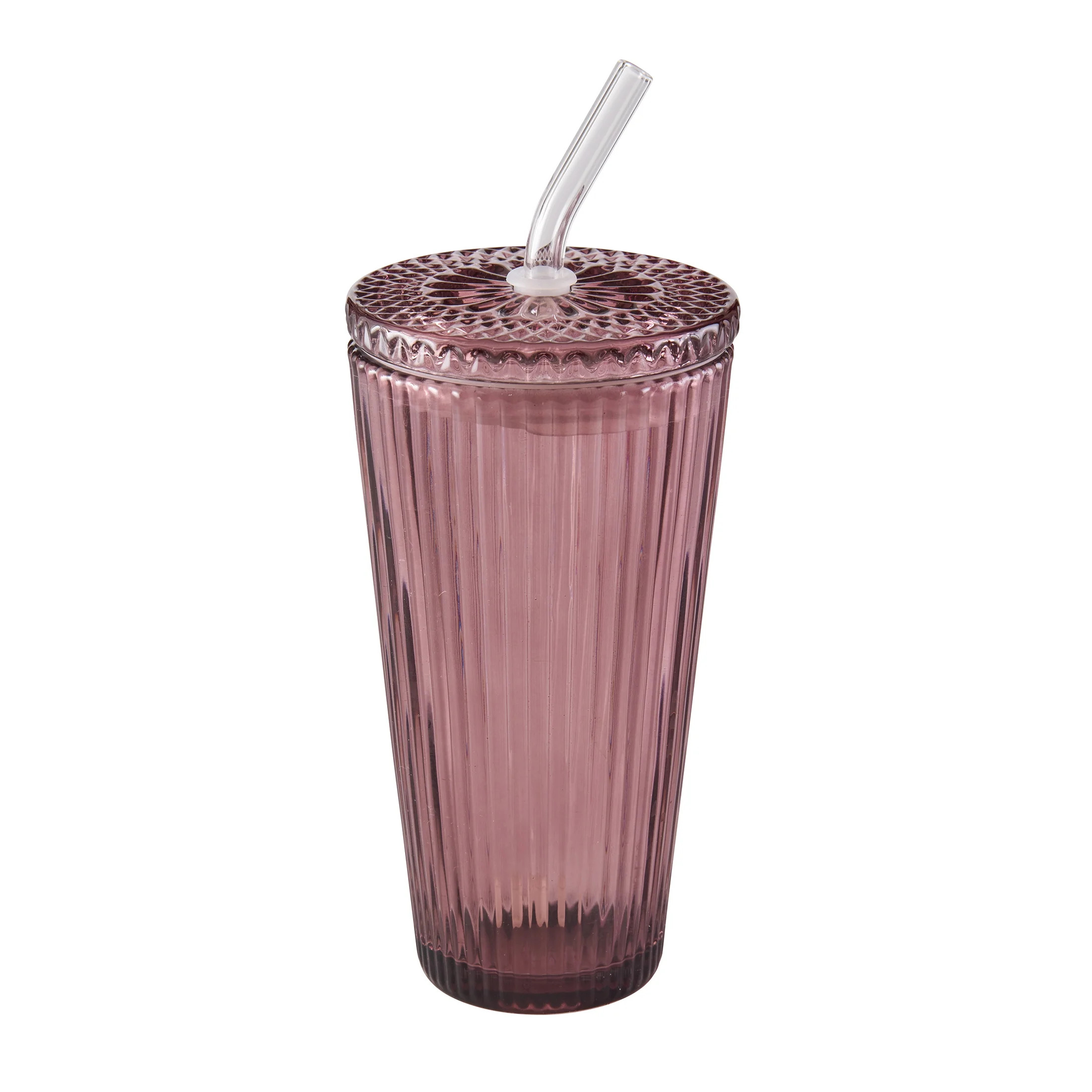 Better Homes & Gardens 21 oz Purple Ribbed Tumbler with Glass Lid and Straw - Walmart.com | Walmart (US)