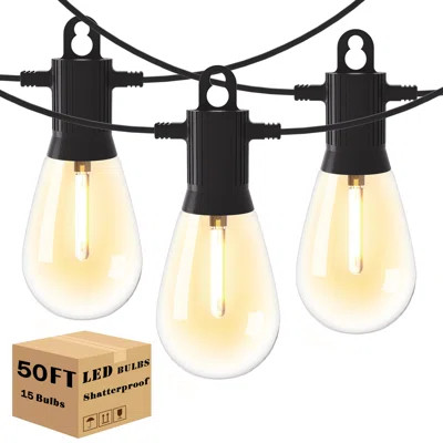 50FT LED Outdoor String Lights Patio Lights with 15 Shatterproof S14 Bulbs,Connectable Dimmable Waterproof LED String Lights for Party,Garden,Birthday | Wayfair North America