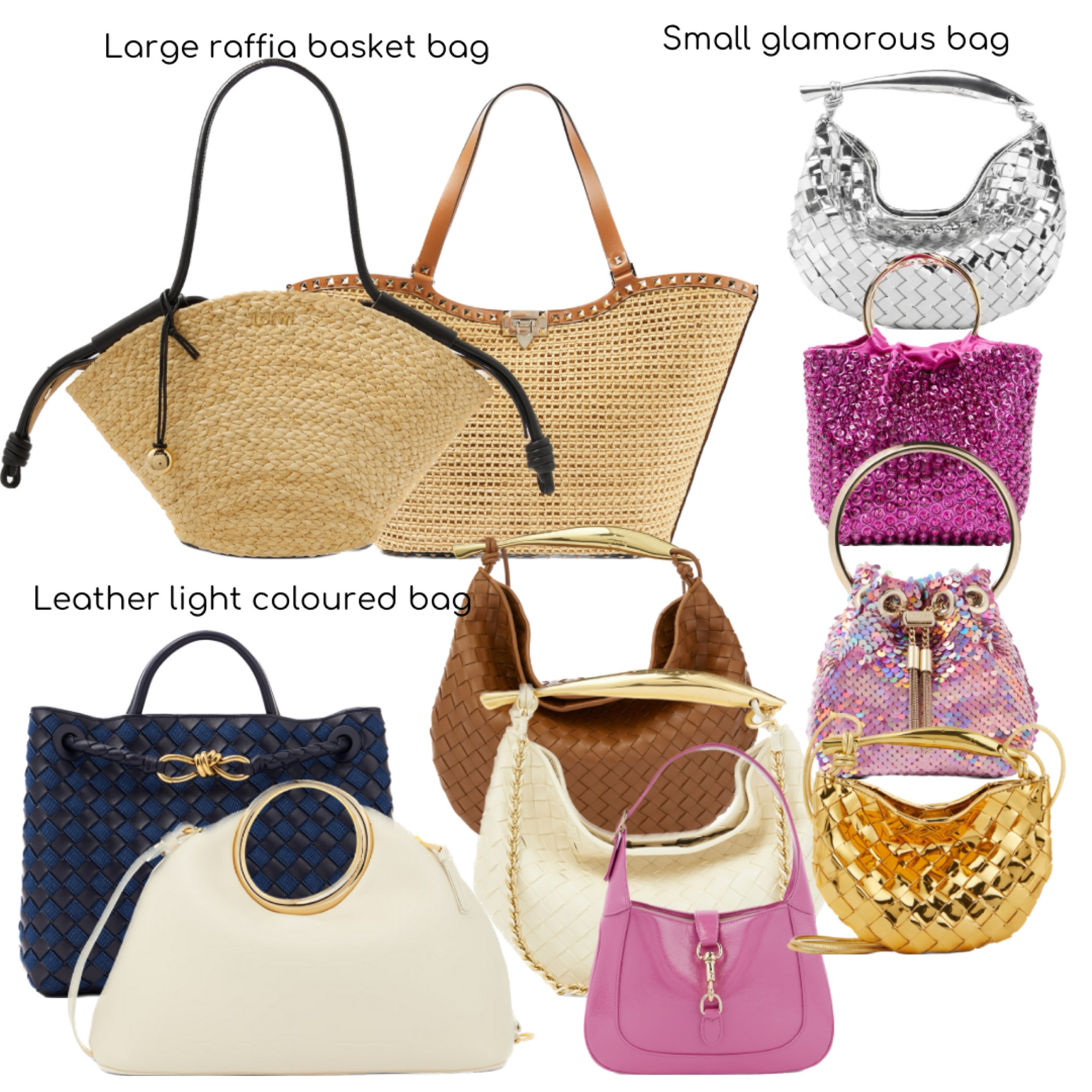 These are the 3 types of bags you gonna need this summer! 
1) large raffia basket bag 
2)tote light coloured bag
3) small glamorous bag 

#LTKSeasonal #LTKItBag