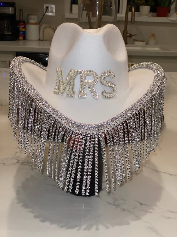 White Rhinestone Fringe COWBOY HAT Personalized With | Etsy | Etsy (US)
