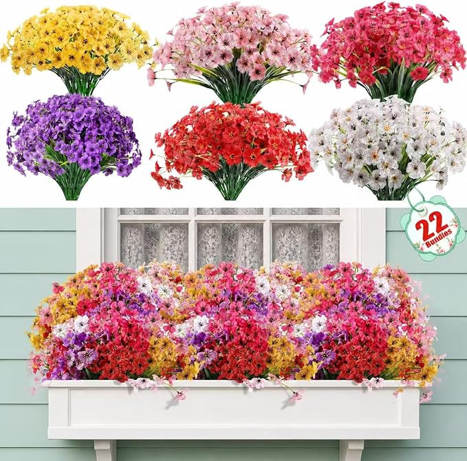 22 Pack Artificial Flowers for Outdoor Indoor Fake Plants(Multi-Colour) | Amazon (US)