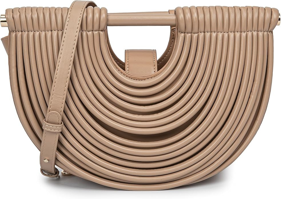 Trendy Woven Evening Clutch Purses Half Round PU Leather Designer Shoulder/Crossbody Handbags for... | Amazon (US)