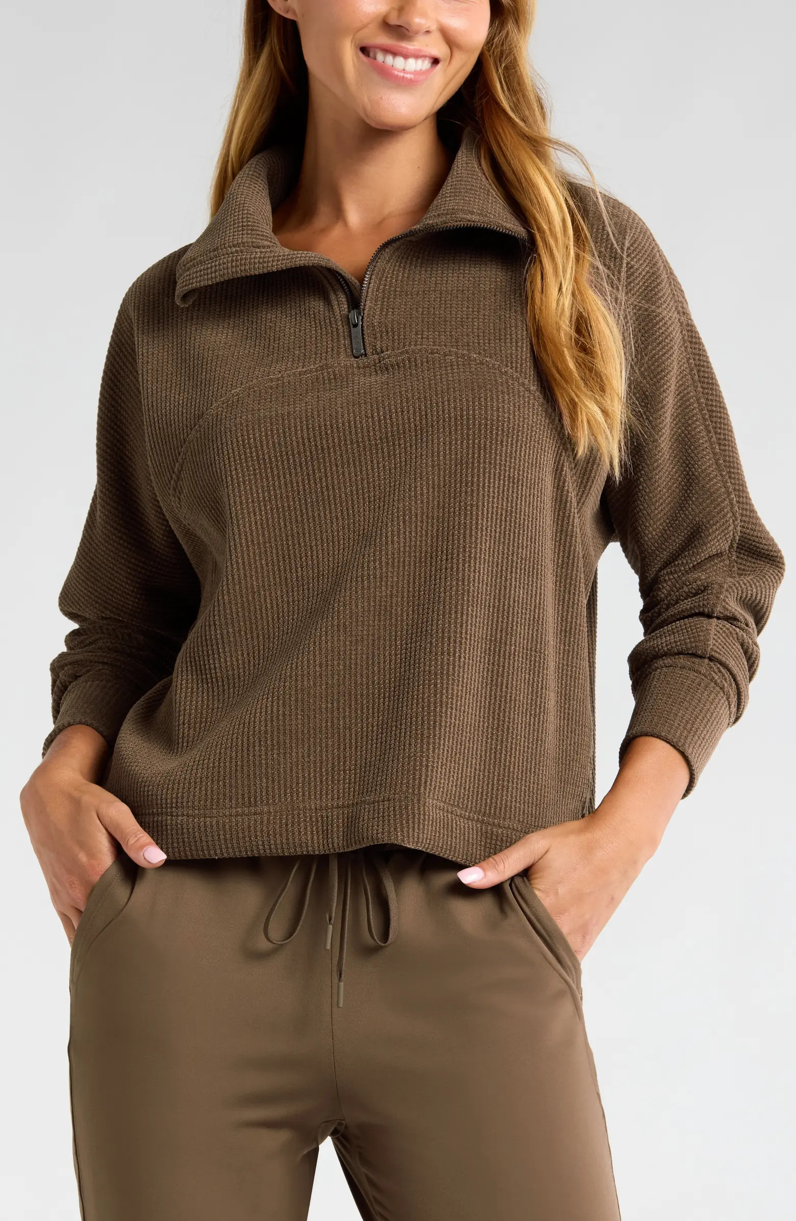 Zella Half Zip Waffle Stitch Sweatshirt | Nordstrom | Nordstrom