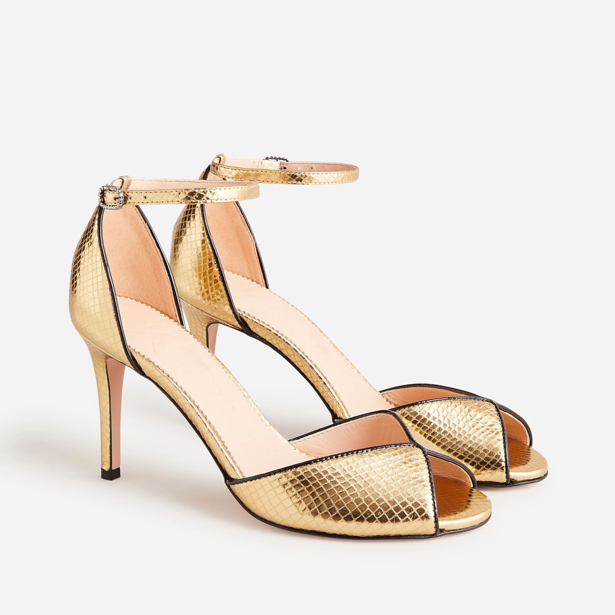 Rylie peep-toe heels in snake-embossed Italian leather | J.Crew US