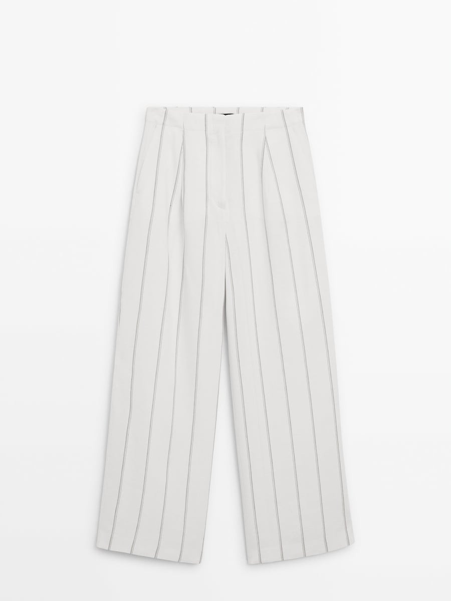 Wide-leg striped trousers | Massimo Dutti UK