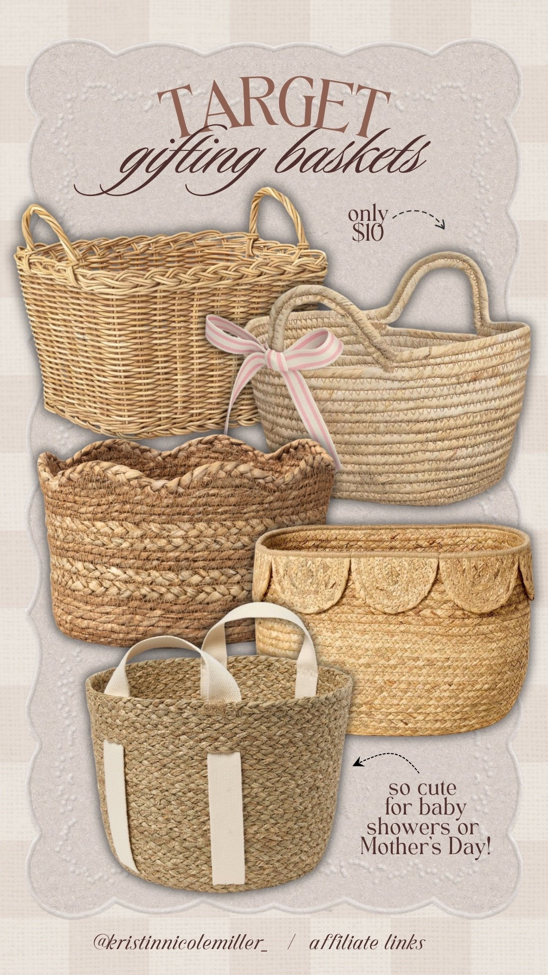 The cutest gifting baskets at Target!! So fun to fill with goodies 💕

Baby shower wedding shower house warming favorites affordable new unique bow scalloped woven linen 

#LTKSeasonal #LTKmomlife #LTKHome