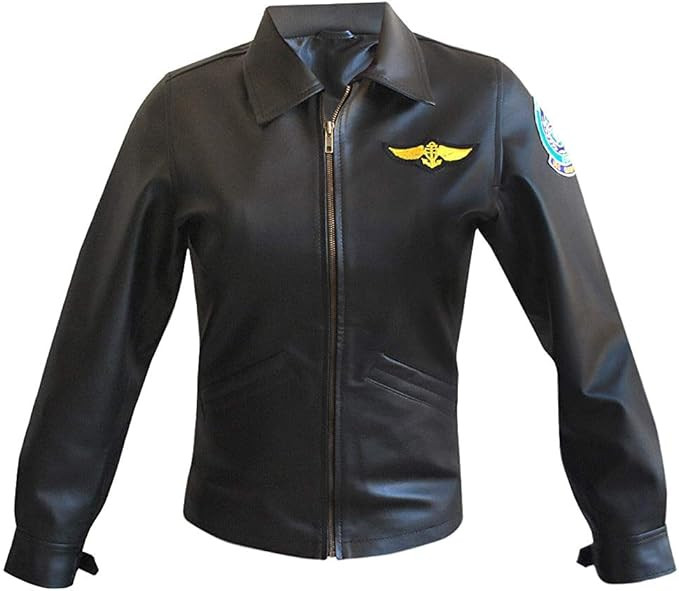 Womens Top Kelly McGillis Charlie Flight Pilot Aviator Costume Leather Jacket | Amazon (US)
