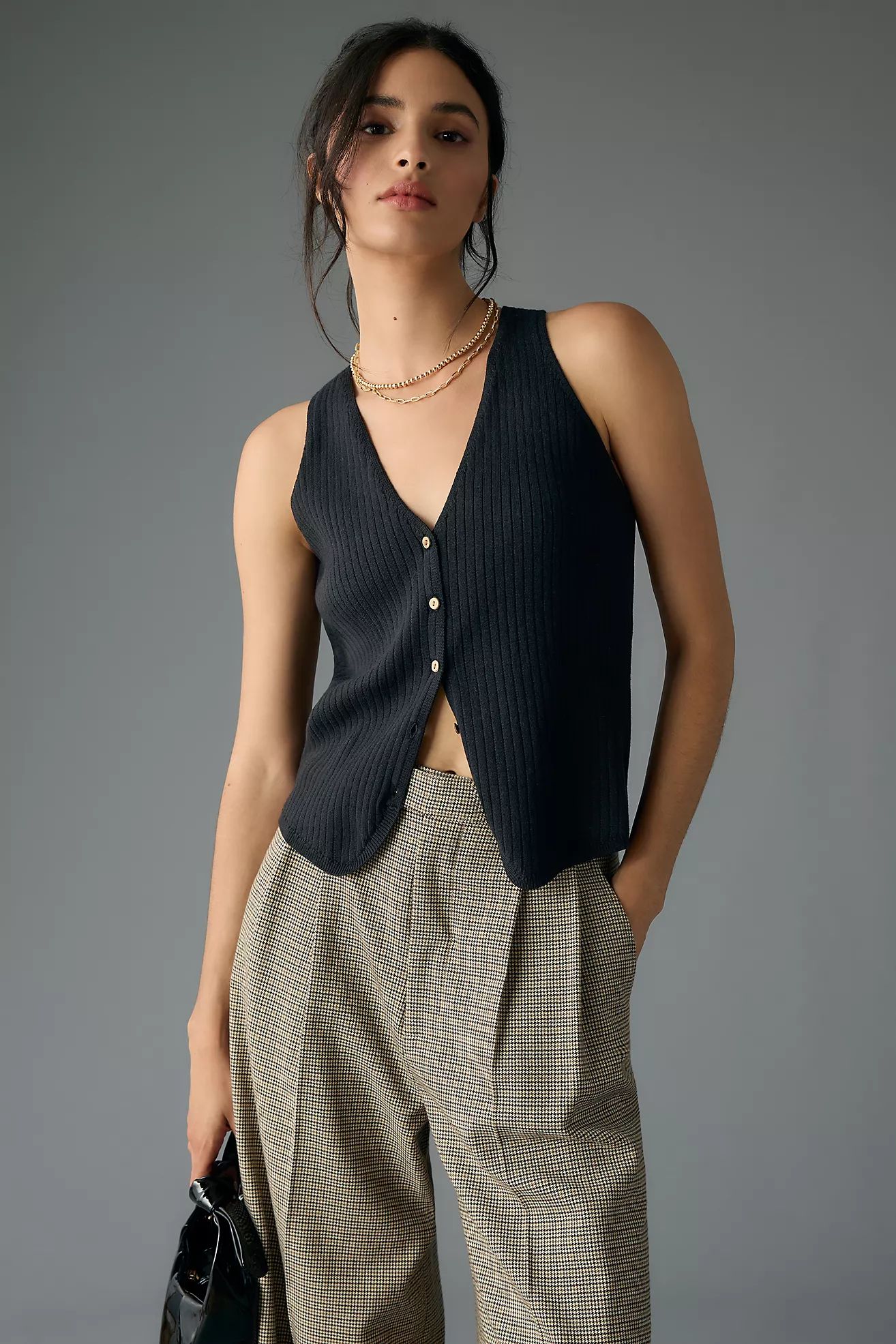 Greylin Ribbed Button-Front Sweater Tank | Anthropologie (US)