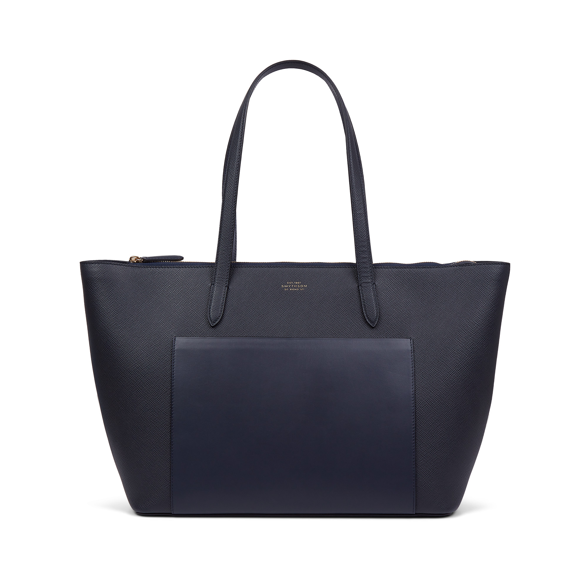 East West Tote Bag with Zip in Panama in navy | Smythson | Smythson