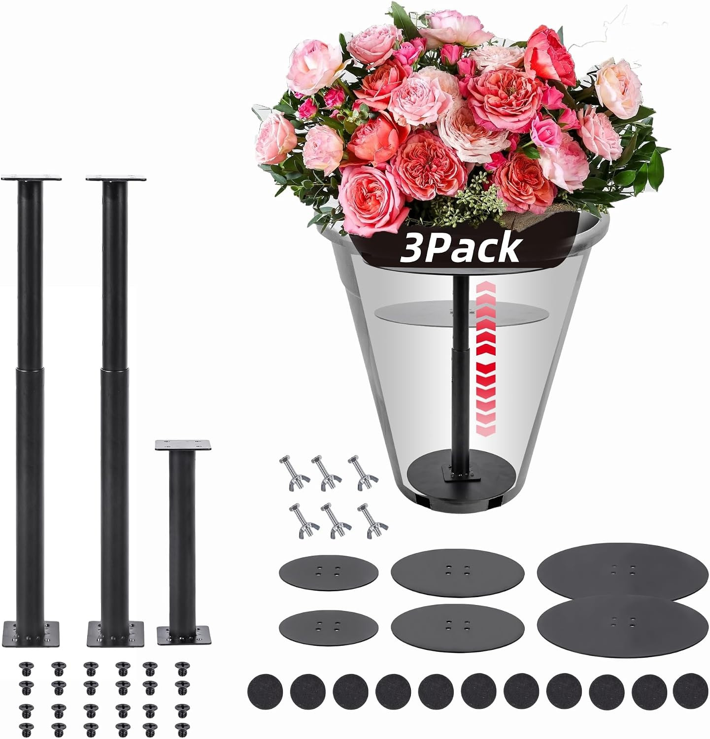 ZSHIGANMA 3 Pack Plant Risers for Inside Pots, Adjustable Height 7-22" Metal Planter Lift Inserts Fillers Risers for Indoor Outdoor Large Tall Taper Planter Flower Pot (6" Base,8",10" Top,Black) | Amazon (US)