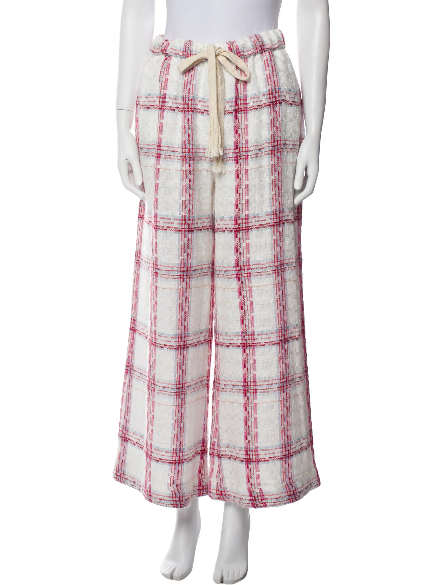 Staud Plaid Print Wide Leg Pants - 14.5" Rise, White Pants, Clothing - WSTFG92746 | The RealReal | The RealReal