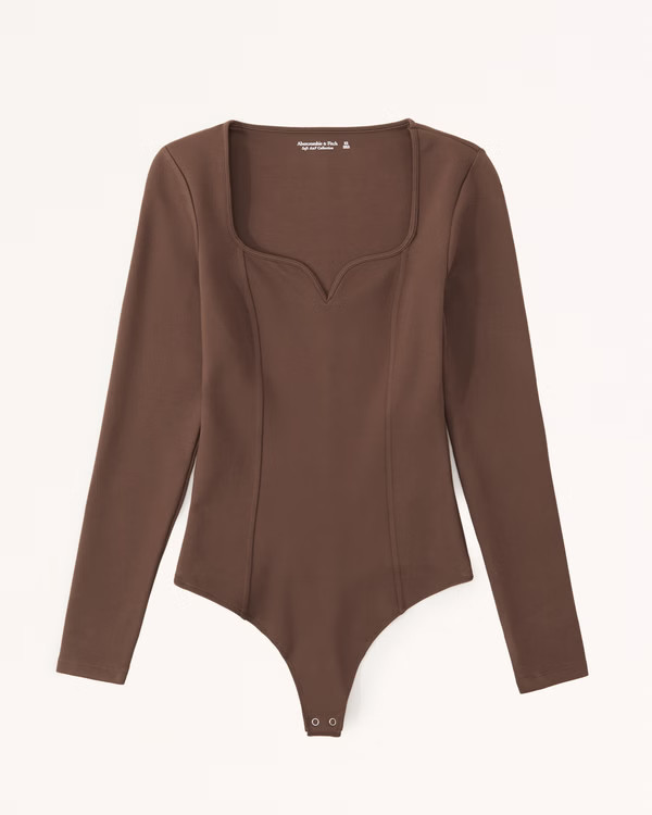 Long-Sleeve Ponte Sweetheart Bodysuit | Abercrombie & Fitch (US)