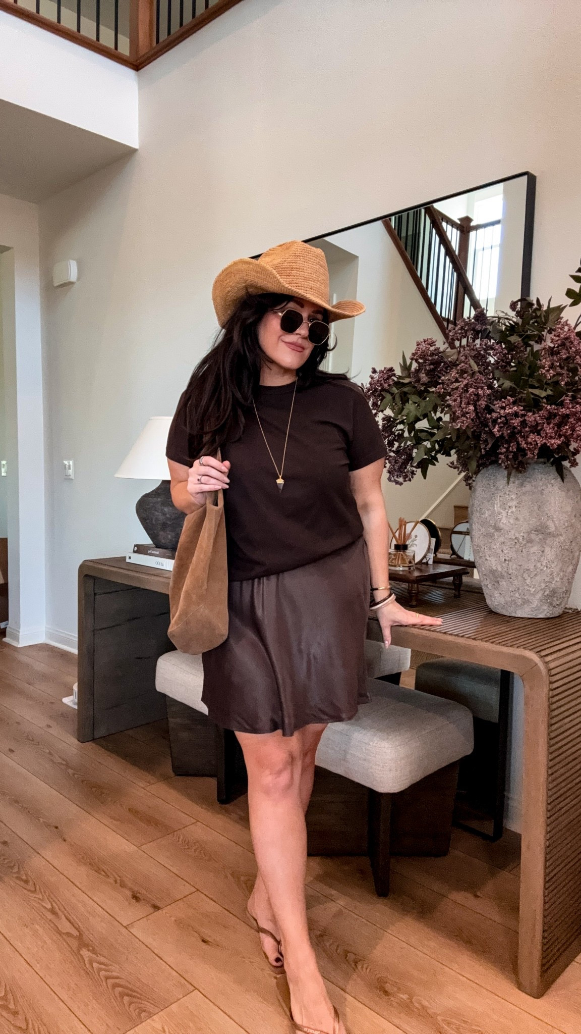Just your reminder that a cute outfit doesn’t have to be complicated🤎

This easy brown tee + slip skirt combo is comfy enough for wandering the farmers market, but the accessories do all the work—loving the suede tote, straw hat, and flip flops for that effortless, sun-soaked vibe.

#LTKStyleTip #LTKMidsize #LTKSummerEdit