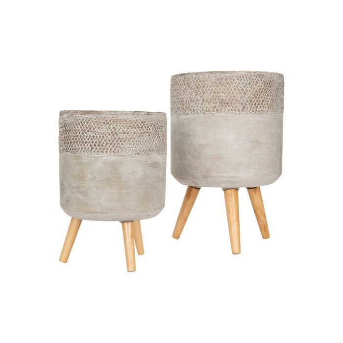 2pc Cement Planter with Removable Wood Legs Gray - 3R Studios | Target