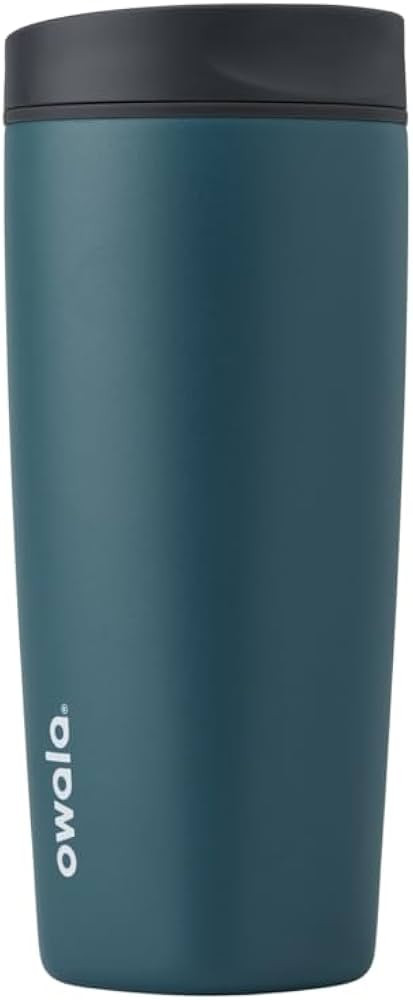 Owala SmoothSip Slider Insulated Stainless Steel Coffee Tumbler, Reusable Iced Coffee Cup, Hot Coffee Travel Mug, BPA Free 20 oz, Grey/Blue (High Dive) | Amazon (US)