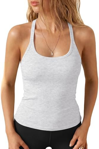 Darong Womens Padded Racerback Ribbed Tank Tops | Built in Bra, Scoop Neck, Slim fit, Crop length... | Amazon (US)
