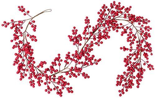 DearHouse 5.58FT Red Berry Christmas Garland, Flexible Artificial Berry Garland for Indoor Outdoor H | Amazon (US)