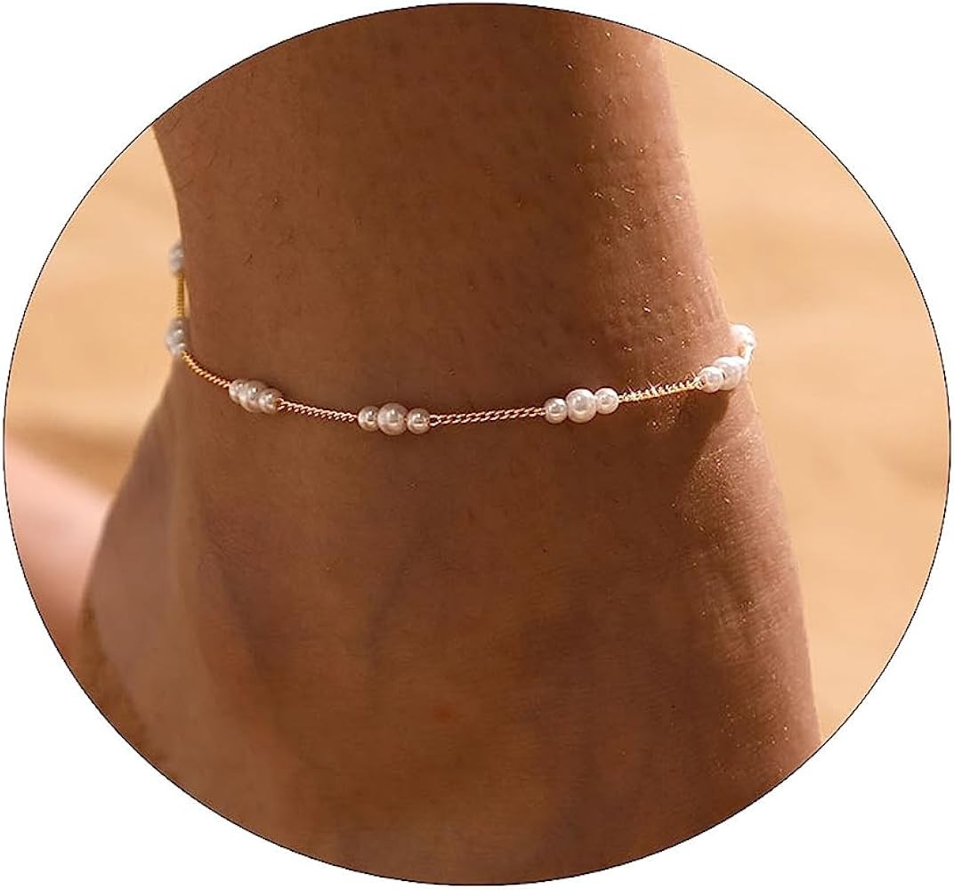 Tasiso 14K Gold Plated Layered Satellite Beads Heart Anklets Layering Rhinestone Cubic Zirconia A... | Amazon (US)