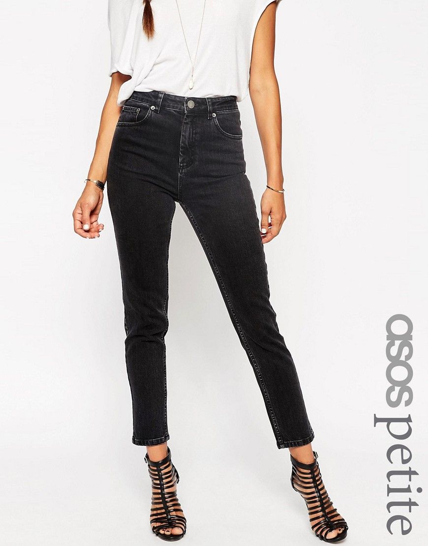 ASOS PETITE Farleigh High Waist Slim Mom Jeans In Washed Black - Washed black | ASOS US