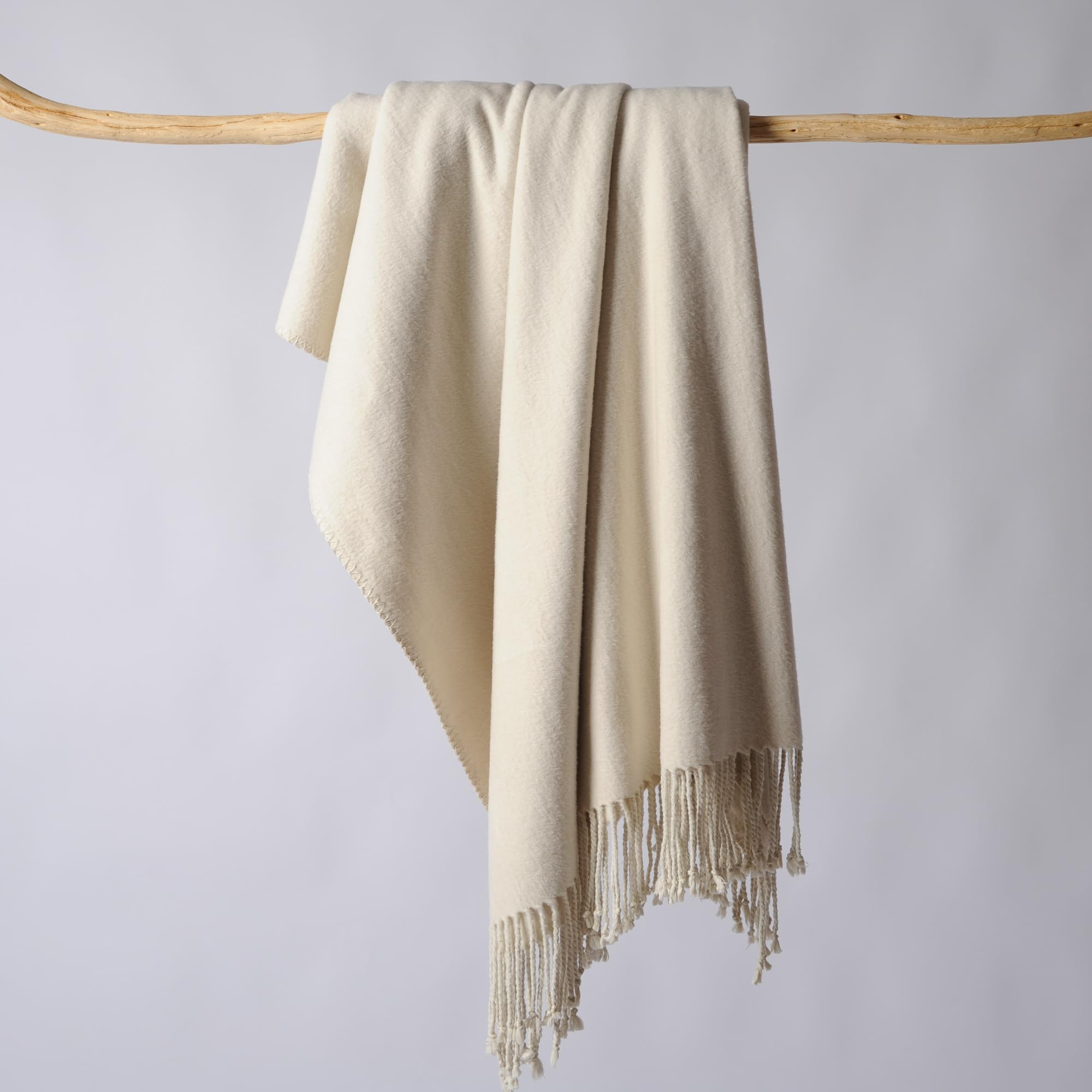 CUDDLE DREAMS Silk Throw Blanket with Hand-Knotted Fringe, Natural, Soft & Breathable (Ivory) | Amazon (US)