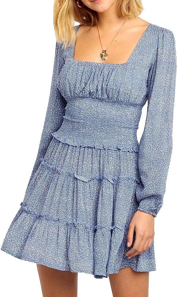 R.Vivimos Women's Autumn Long Sleeve Cotton Polka Dot Print Mini Dress | Amazon (US)