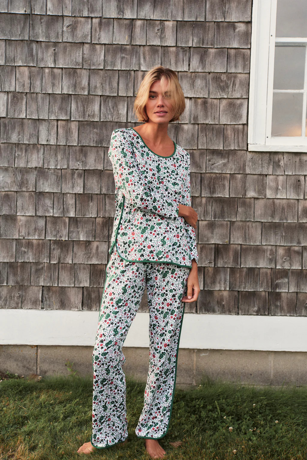 Pima Long-Long Set in Classic Green Vivian Floral | Lake Pajamas
