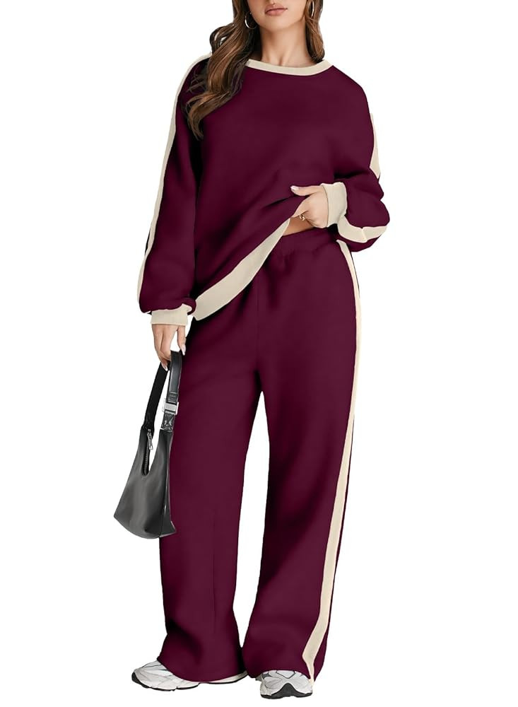Herseas Women 2 Piece Outfits Color Block Sweatsuit Casual Fleece Lounge Matching Sets | Amazon (US)