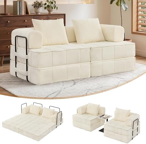 Korser Folding Convertible Sofa Bed, Corduroy Upholstered Boneless Couch, Small Sectional Cloud C... | Amazon (US)