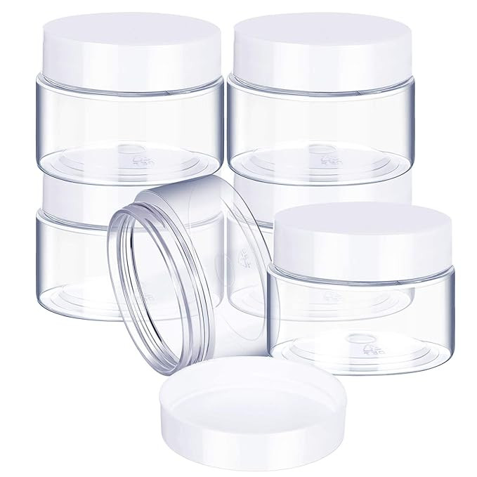 6 Pack 2 oz Plastic Pot Jars Round Clear Leak Proof Plastic Cosmetic Container Jars with White Li... | Amazon (US)
